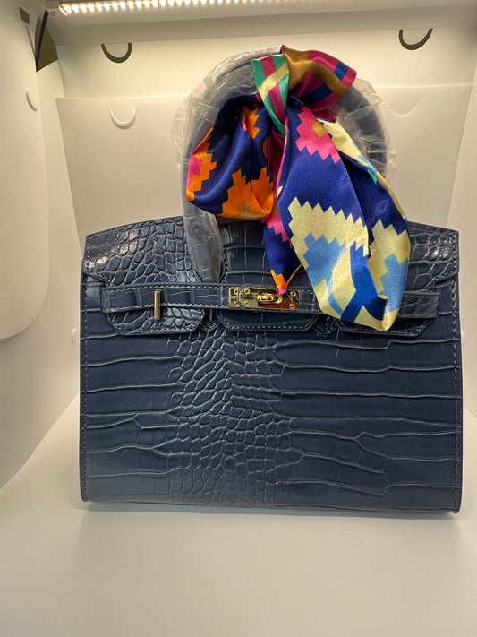 Periwinkle Blue Handbag with Scarf
