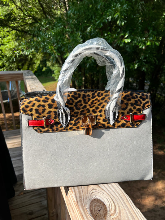 Large Gray, Leopard, Zebra Handbag